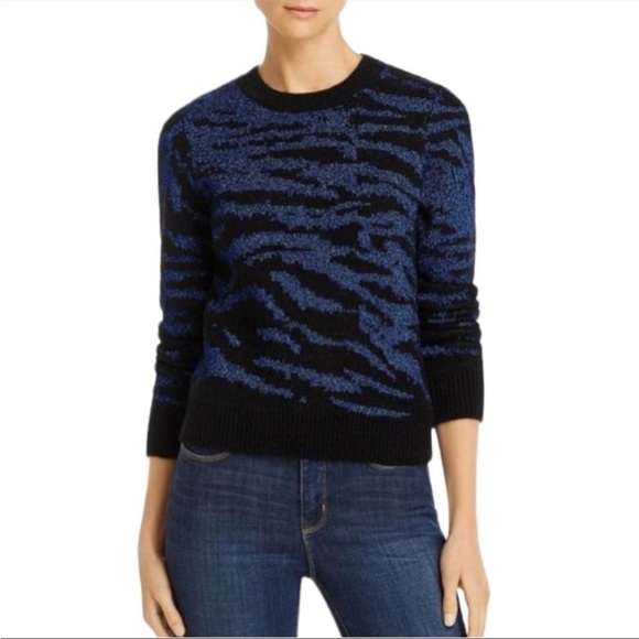 Pam & Gela Blue Metallic tiger Animal Print Sweater - Picture 2 of 6